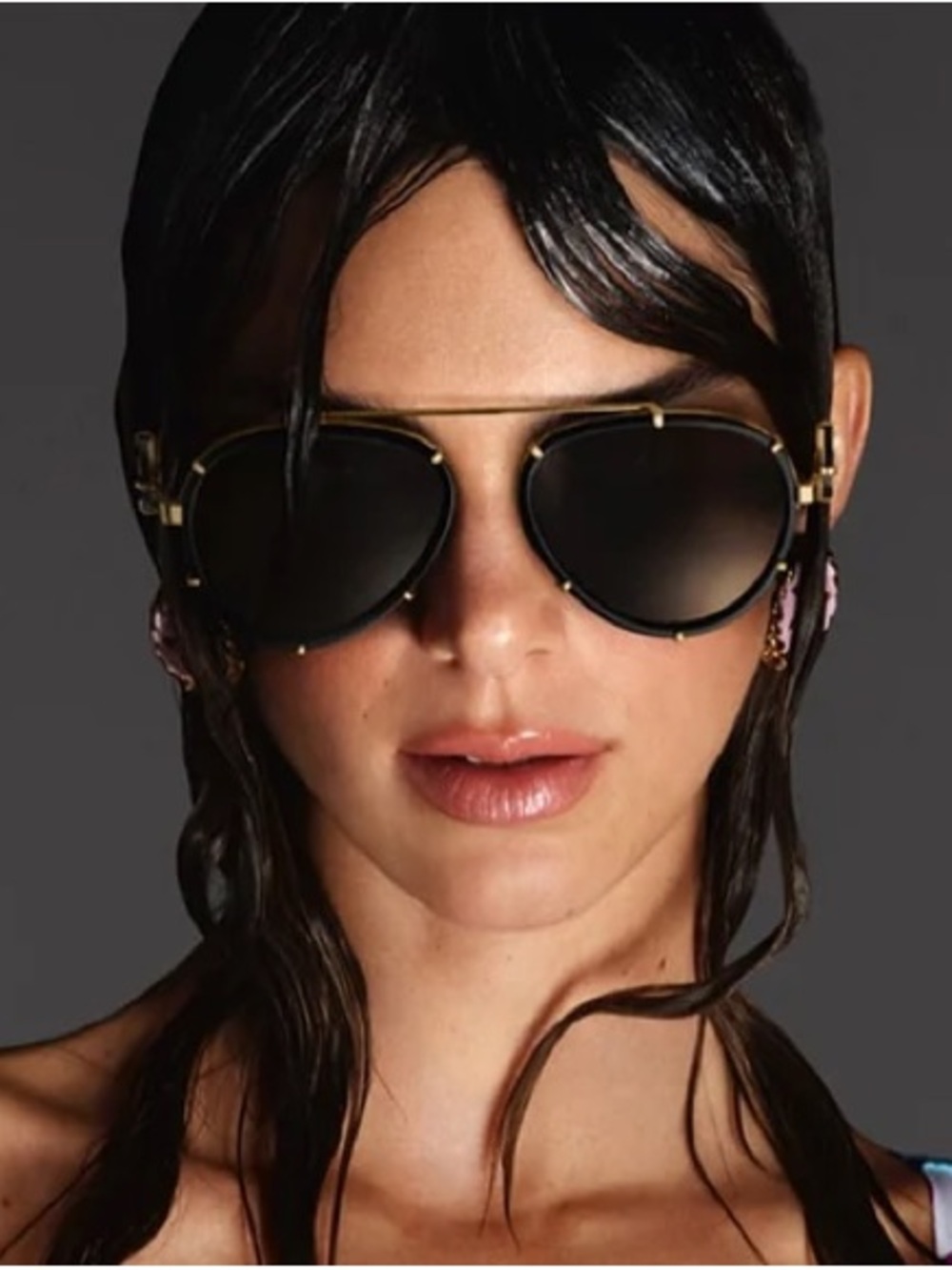 New Versace VE2232 143887 Gold-Trim Black Aviator Sunglasses Authentic